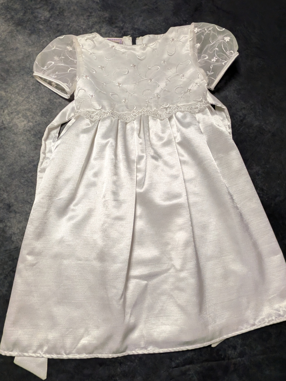 Party Time Formals White Girls Satin & Embroidered Organza Dress